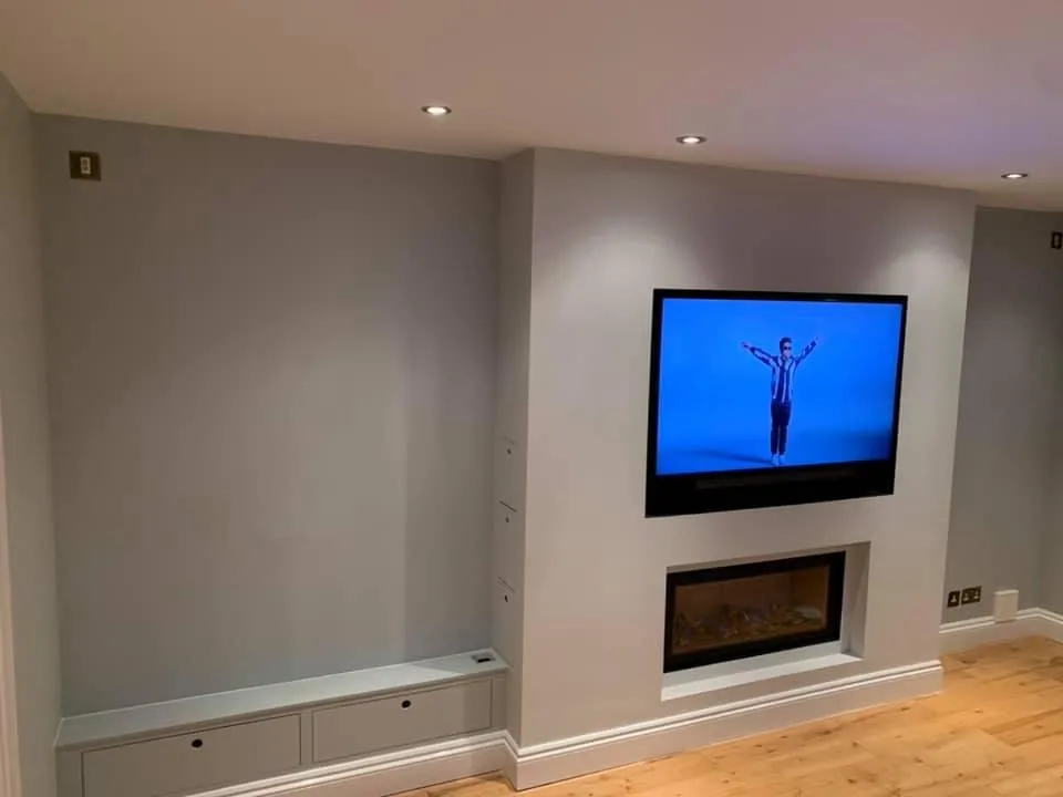Media wall with inset electric fire gallery